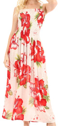 Sakkas Naida Women's  Casual Summer Long Sleeveless Stretchy Floral Print Dress#color_W-Red