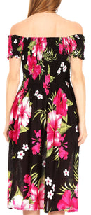 Sakkas Nur Women's Smock Elastic Cocktail Midi Sleeve Off Shoulder Floral Dress