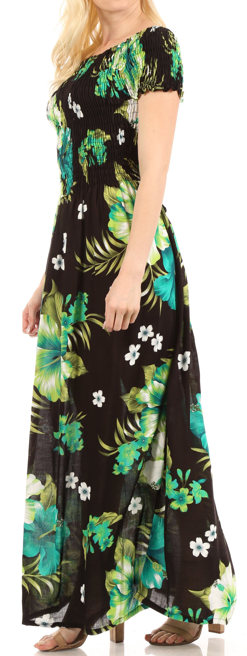 Sakkas Tulay Women's Casual Maxi Floral Print Off Shoulder Dress Short