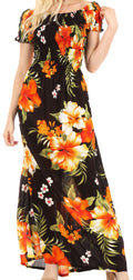 Sakkas Tulay Women's Casual Maxi Floral Print Off Shoulder Dress Short Sleeve Nice#color_B-Orange