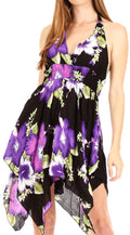 Sakkas Svana Women's V-neck Spaghetti Strap Floral Print Summer Casual Short Dress#color_B-Purple