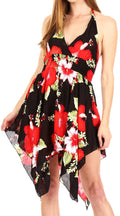 Sakkas Svana Women's V-neck Spaghetti Strap Floral Print Summer Casual Short Dress#color_B-Red