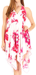Sakkas Svana Women's V-neck Spaghetti Strap Floral Print Summer Casual Short Dress#color_W-Pink
