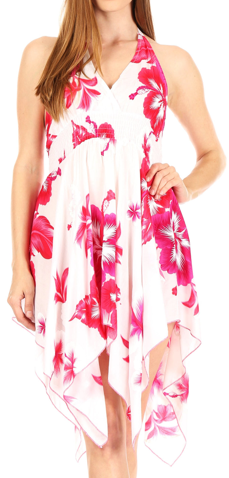 Sakkas Svana Women's V-neck Spaghetti Strap Floral Print Summer Casual Short Dress