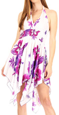 Sakkas Svana Women's V-neck Spaghetti Strap Floral Print Summer Casual Short Dress#color_W-Purple