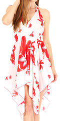 Sakkas Svana Women's V-neck Spaghetti Strap Floral Print Summer Casual Short Dress#color_W-Red