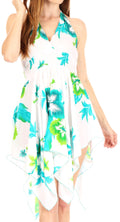 Sakkas Svana Women's V-neck Spaghetti Strap Floral Print Summer Casual Short Dress#color_W-Teal