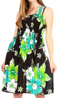 Sakkas Murni Women's Casual Summer Cocktail Elastic Stretchy Floral Print Dress#color_B-Green