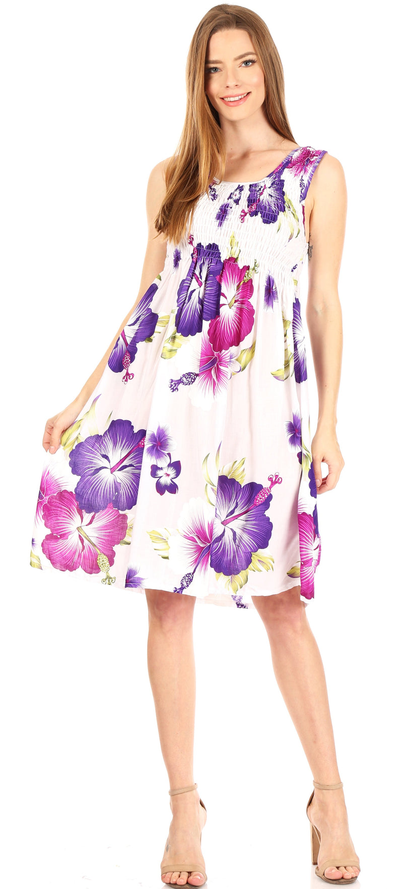 Sakkas Murni Women's Casual Summer Cocktail Elastic Stretchy Floral Print Dress