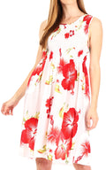 Sakkas Murni Women's Casual Summer Cocktail Elastic Stretchy Floral Print Dress#color_W-Red
