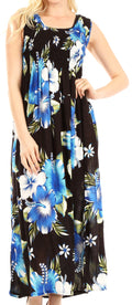 Sakkas Iyabo Women's Sleeveless Casual Summer Floral Print Dress Maxi Long Stretch#color_B-Blue