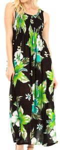Sakkas Iyabo Women's Sleeveless Casual Summer Floral Print Dress Maxi Long Stretch#color_B-Green