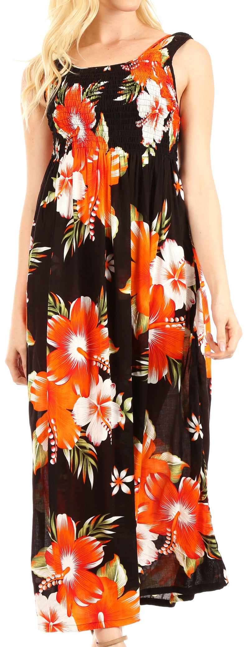 Sakkas Iyabo Women's Sleeveless Casual Summer Floral Print Dress Maxi Long Stretch