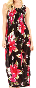 Sakkas Iyabo Women's Sleeveless Casual Summer Floral Print Dress Maxi Long Stretch#color_B-Pink