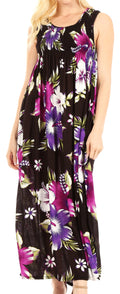 Sakkas Iyabo Women's Sleeveless Casual Summer Floral Print Dress Maxi Long Stretch#color_B-Purple