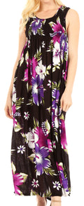 Sakkas Iyabo Women's Sleeveless Casual Summer Floral Print Dress Maxi Long Stretch#color_B-Purple