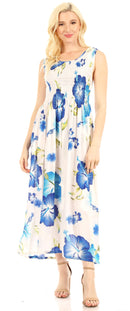 Sakkas Iyabo Women's Sleeveless Casual Summer Floral Print Dress Maxi Long Stretch