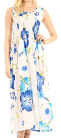 Sakkas Iyabo Women's Sleeveless Casual Summer Floral Print Dress Maxi Long Stretch#color_W-Blue