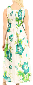Sakkas Iyabo Women's Sleeveless Casual Summer Floral Print Dress Maxi Long Stretch