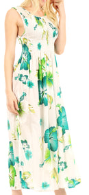 Sakkas Iyabo Women's Sleeveless Casual Summer Floral Print Dress Maxi Long Stretch