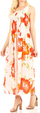 Sakkas Iyabo Women's Sleeveless Casual Summer Floral Print Dress Maxi Long Stretch
