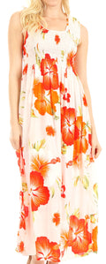 Sakkas Iyabo Women's Sleeveless Casual Summer Floral Print Dress Maxi Long Stretch#color_W-Orange