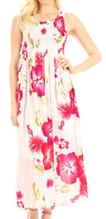 Sakkas Iyabo Women's Sleeveless Casual Summer Floral Print Dress Maxi Long Stretch#color_W-Pink