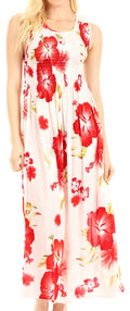 Sakkas Iyabo Women's Sleeveless Casual Summer Floral Print Dress Maxi Long Stretch#color_W-Red
