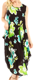 Sakkas Aba Women's Casual Summer Floral Print Sleeveless Loose Dress Cover-up#color_B-Green