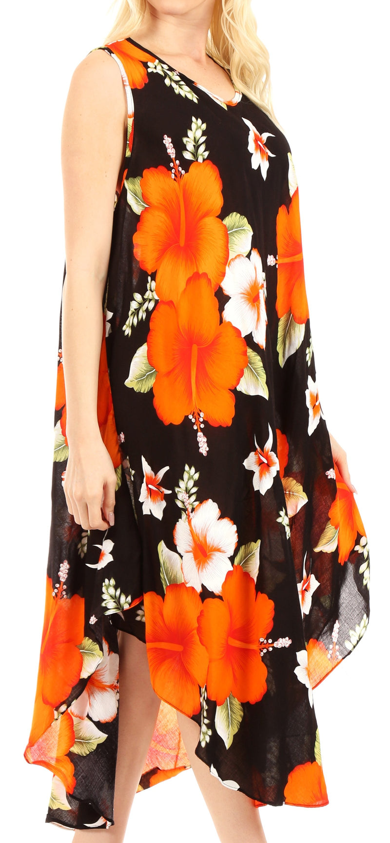 Sakkas Aba Women's Casual Summer Floral Print Sleeveless Loose Dress Cover-up