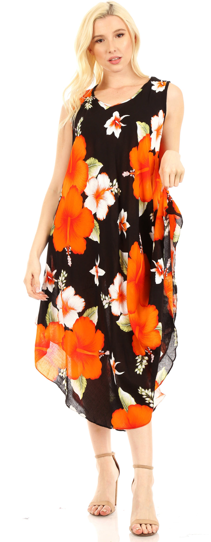 Sakkas Aba Women's Casual Summer Floral Print Sleeveless Loose Dress C