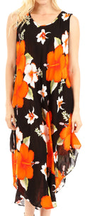 Sakkas Aba Women's Casual Summer Floral Print Sleeveless Loose Dress Cover-up#color_B-Orange