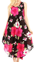 Sakkas Aba Women's Casual Summer Floral Print Sleeveless Loose Dress Cover-up#color_B-Pink