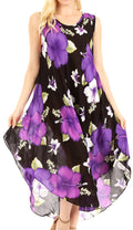 Sakkas Aba Women's Casual Summer Floral Print Sleeveless Loose Dress Cover-up#color_B-Purple
