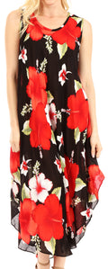 Sakkas Aba Women's Casual Summer Floral Print Sleeveless Loose Dress Cover-up#color_B-Red