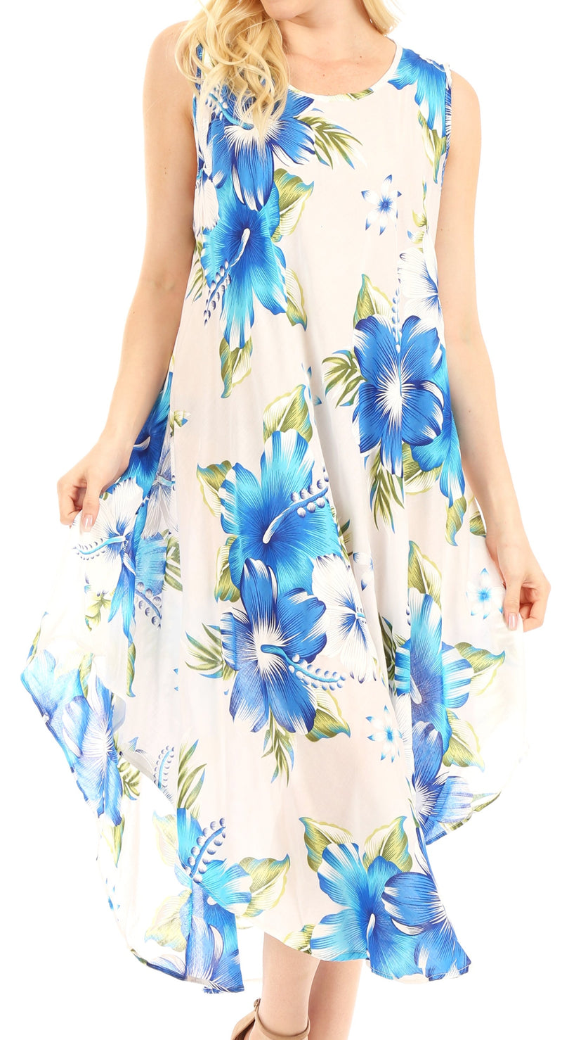 Sakkas Aba Women's Casual Summer Floral Print Sleeveless Loose Dress Cover-up