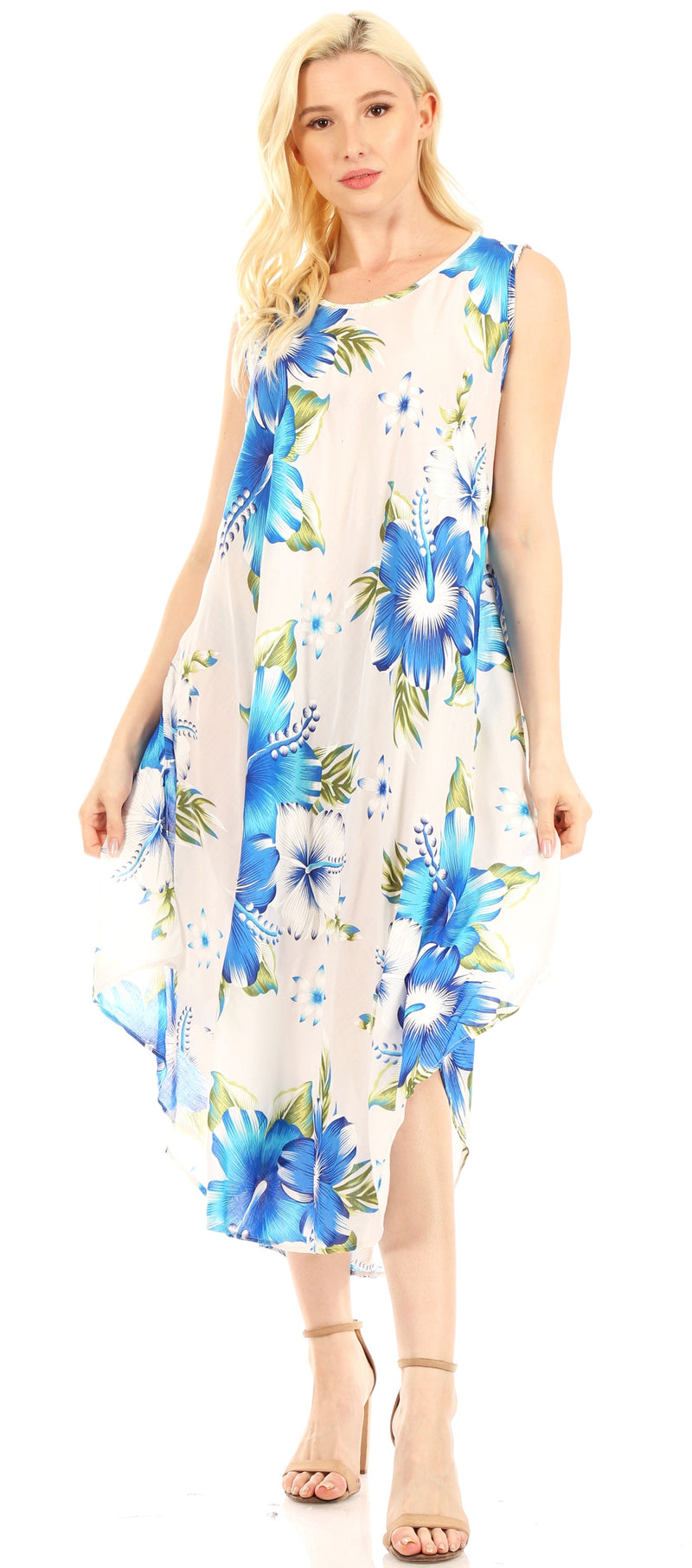 Sakkas Aba Women's Casual Summer Floral Print Sleeveless Loose Dress Cover-up