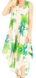 Sakkas Aba Women's Casual Summer Floral Print Sleeveless Loose Dress Cover-up#color_W-Green