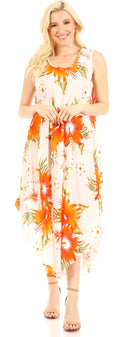 Sakkas Aba Women's Casual Summer Floral Print Sleeveless Loose Dress Cover-up