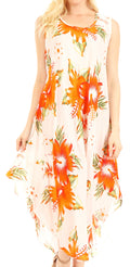 Sakkas Aba Women's Casual Summer Floral Print Sleeveless Loose Dress Cover-up#color_W-Orange