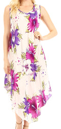 Sakkas Aba Women's Casual Summer Floral Print Sleeveless Loose Dress Cover-up#color_W-Purple