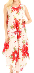 Sakkas Aba Women's Casual Summer Floral Print Sleeveless Loose Dress Cover-up#color_W-Red