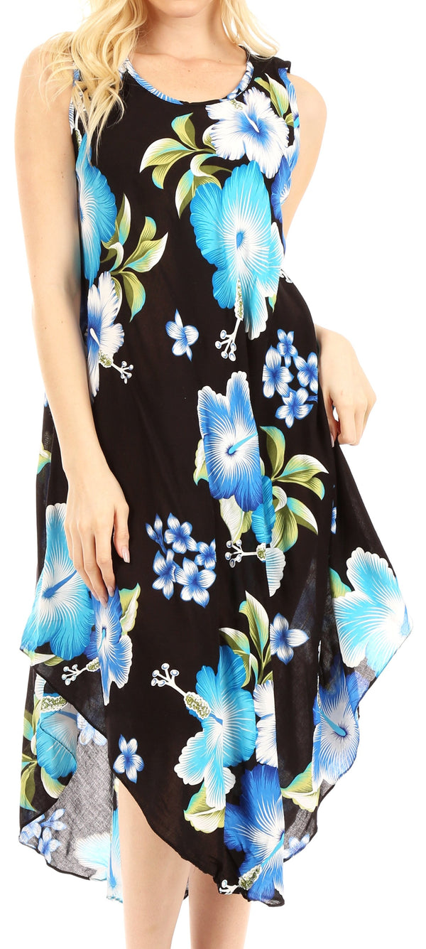 Sakkas Clara Women's Casual Summer Sleeveless Sundress Loose Floral Print Dress#color_B-Blue