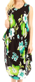 Sakkas Clara Women's Casual Summer Sleeveless Sundress Loose Floral Print Dress#color_B-Green