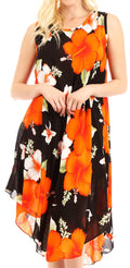 Sakkas Clara Women's Casual Summer Sleeveless Sundress Loose Floral Print Dress#color_B-Orange