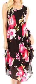 Sakkas Clara Women's Casual Summer Sleeveless Sundress Loose Floral Print Dress#color_B-Pink