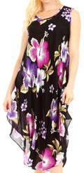 Sakkas Clara Women's Casual Summer Sleeveless Sundress Loose Floral Print Dress#color_B-Purple