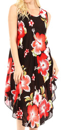 Sakkas Clara Women's Casual Summer Sleeveless Sundress Loose Floral Print Dress#color_B-Red