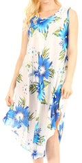 Sakkas Clara Women's Casual Summer Sleeveless Sundress Loose Floral Print Dress#color_W-Blue