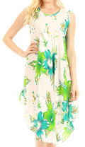 Sakkas Clara Women's Casual Summer Sleeveless Sundress Loose Floral Print Dress#color_W-Green